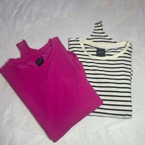 GAP Bright Pink Tank with White & Black Striped Tank  Set Size: M